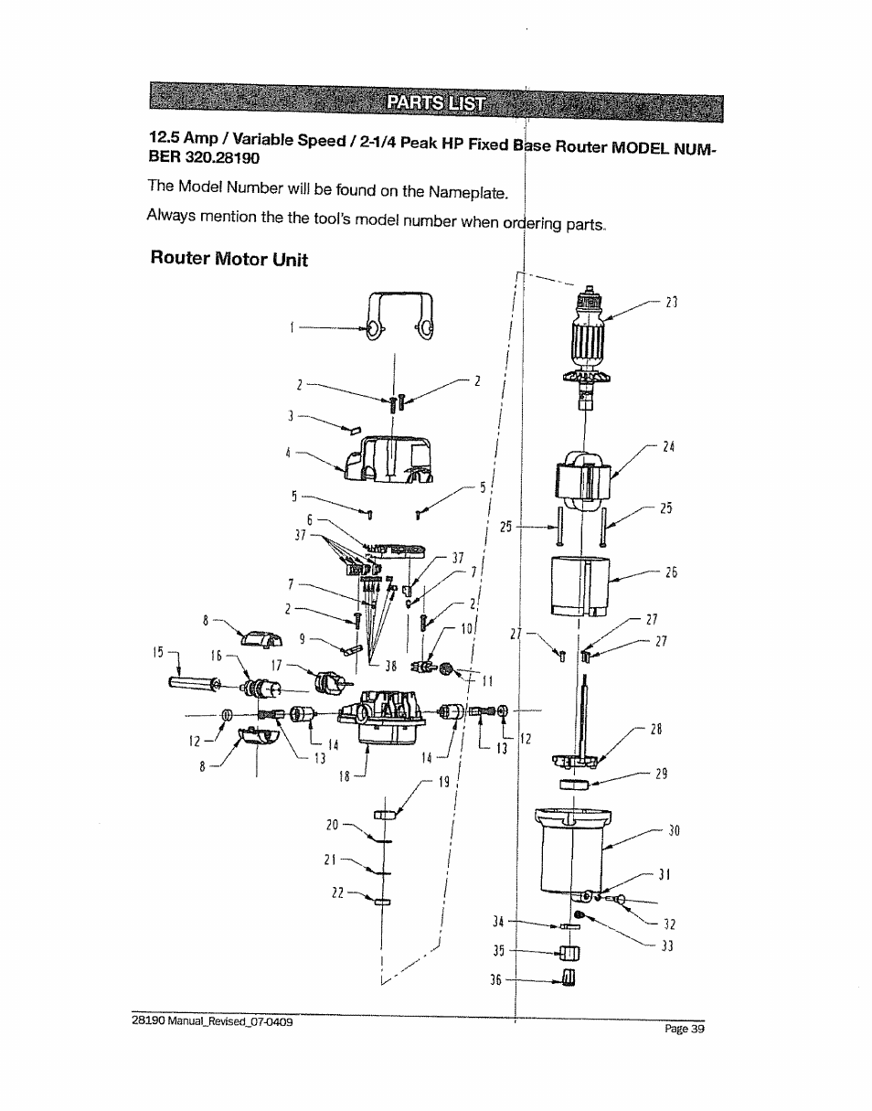 Ber 3s>28iro^^*^ ^ r^odel num | Craftsman 320.28190 User Manual | Page 39 / 44