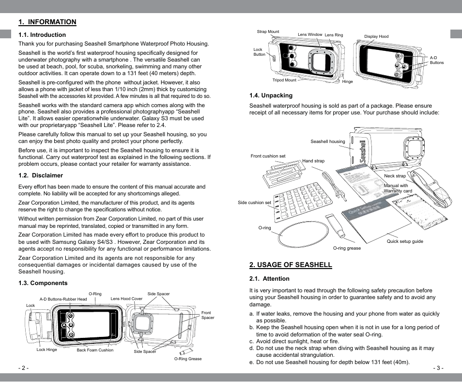 Information, Usage of seashell | SeaShell SS-G User Manual User Manual | Page 3 / 7