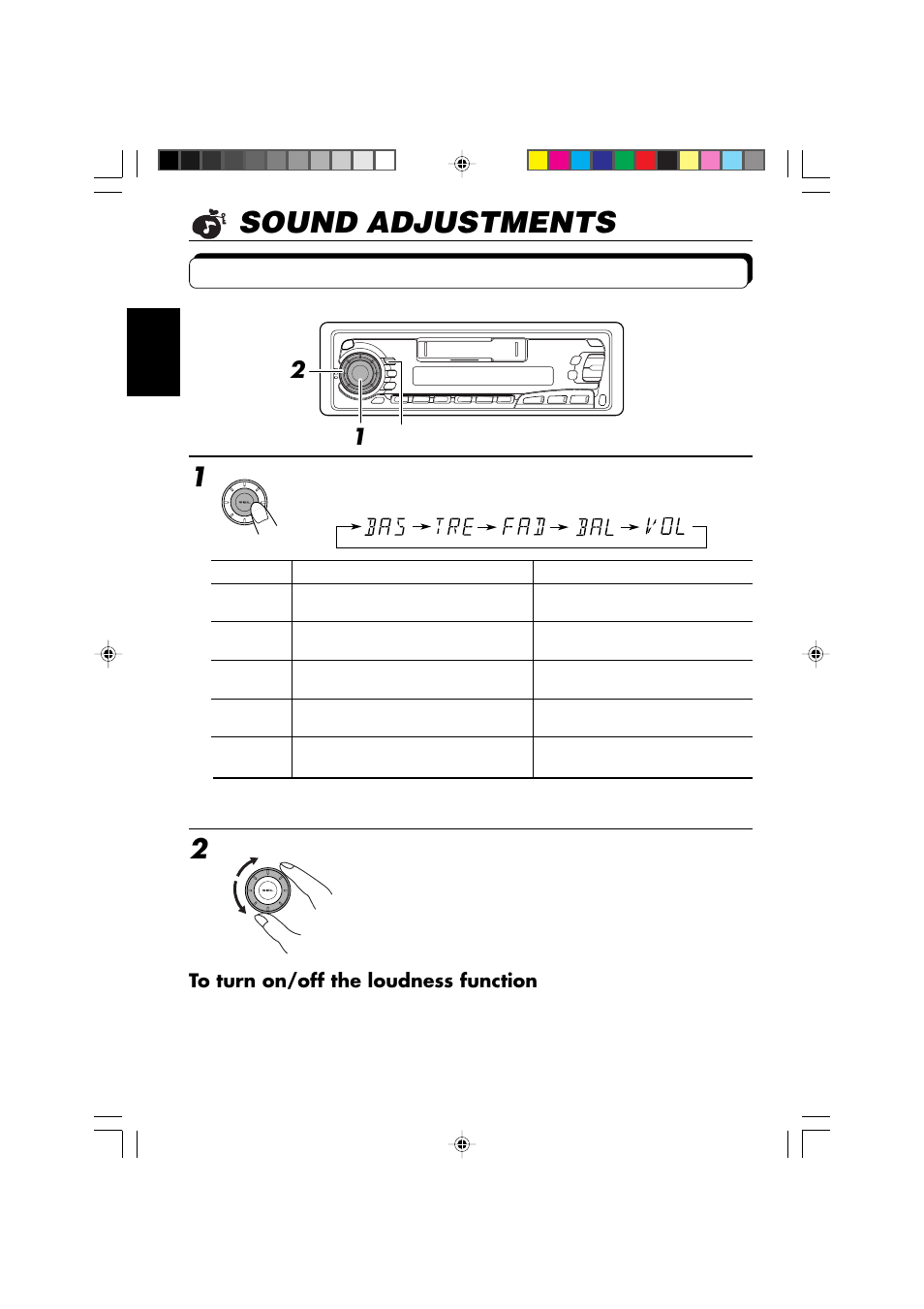Sound adjustments, Adjusting the sound, Select the item you want to adjust | Adjust the level | JVC KS-F500 User Manual | Page 12 / 24