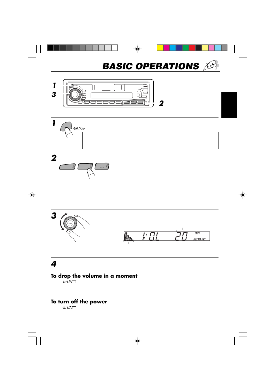 Basic operations, Adjust the volume | JVC KS-F500 User Manual | Page 3 / 24