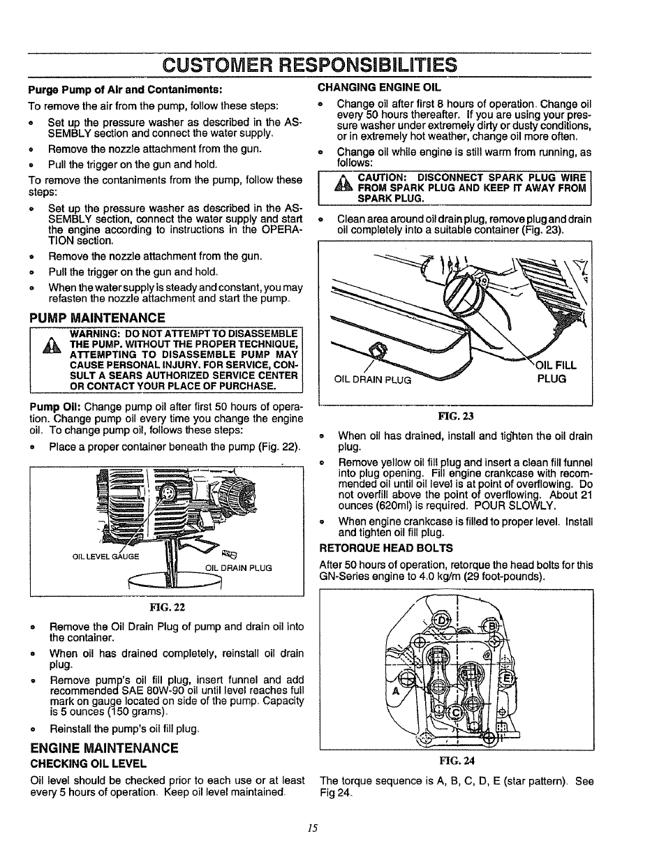 Purge pump of air and contanlments, Engine maintenance, Customer responsibilities | Craftsman 580.751781 User Manual | Page 15 / 28