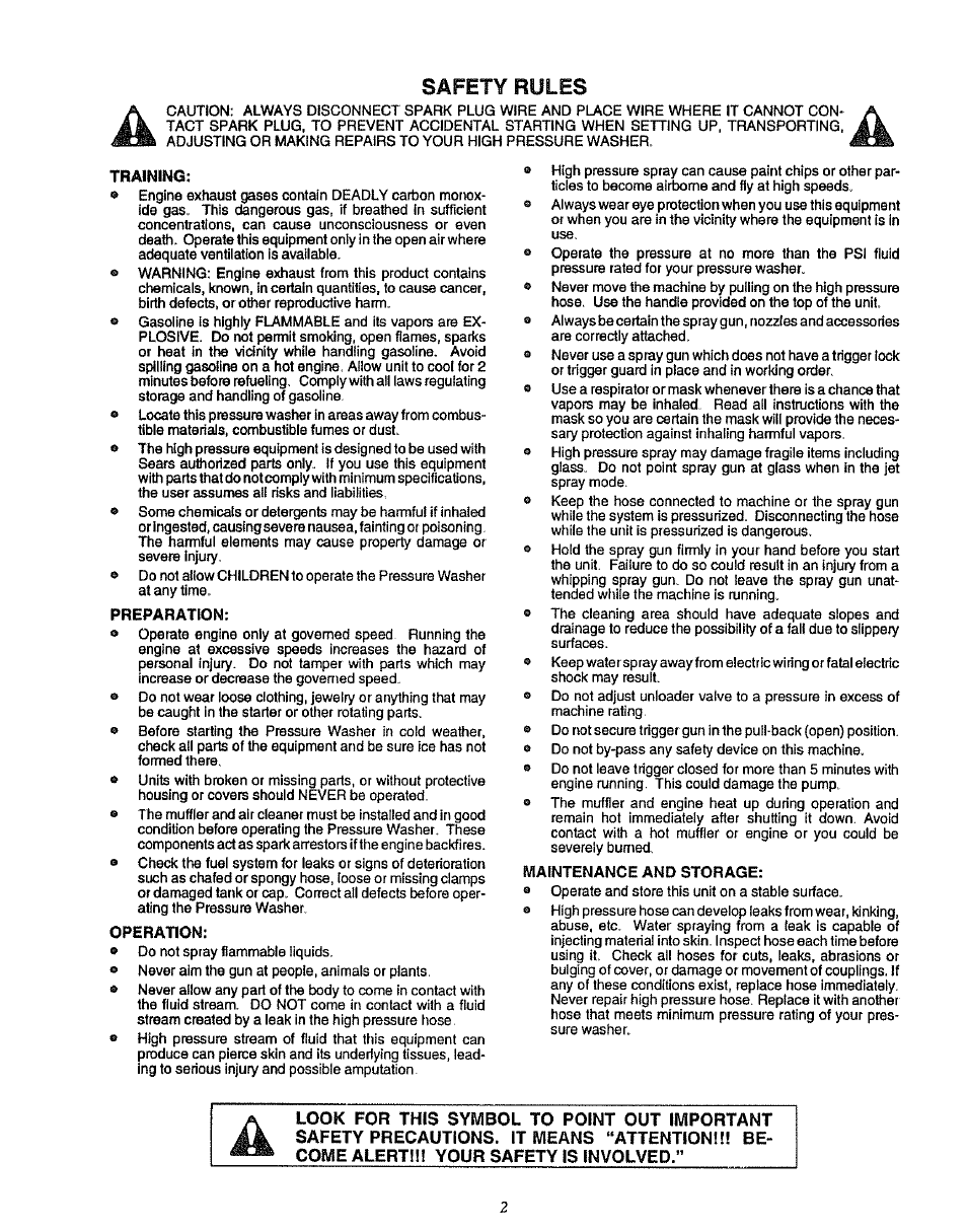 Training, Preparation, Operation | Maintenance and storage, Safety rules | Craftsman 580.751781 User Manual | Page 2 / 28