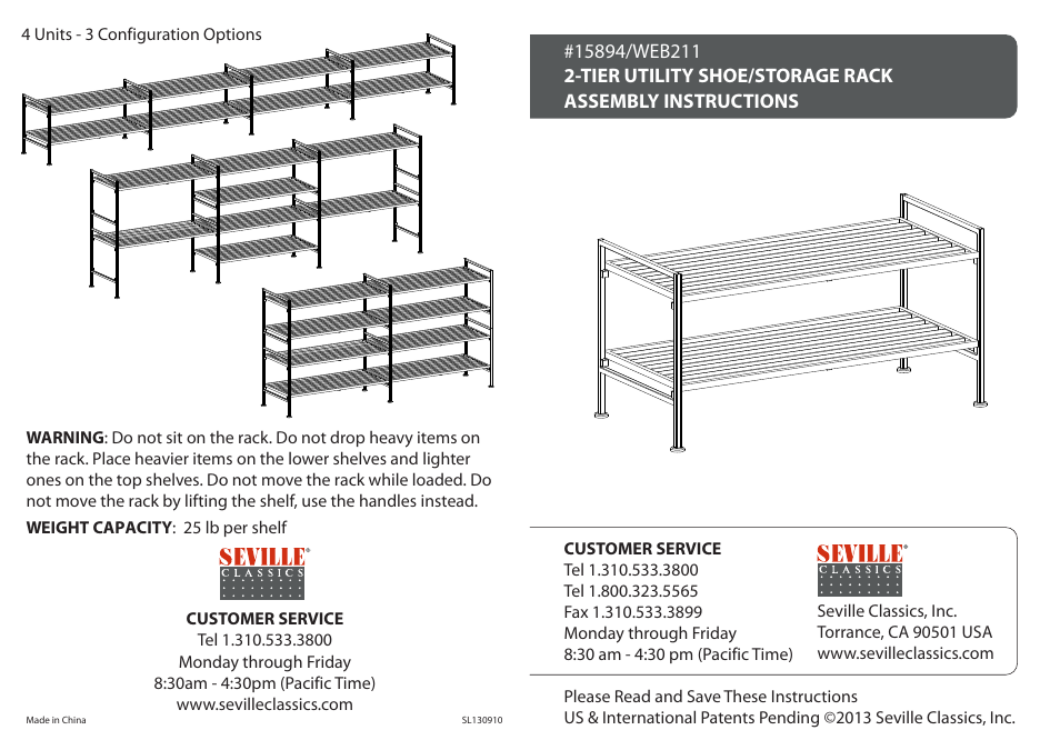 Seville Classics SHE15894B User Manual | 2 pages