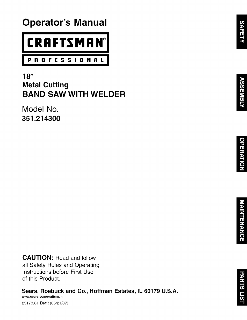 Craftsman 351.214300 User Manual | 24 pages