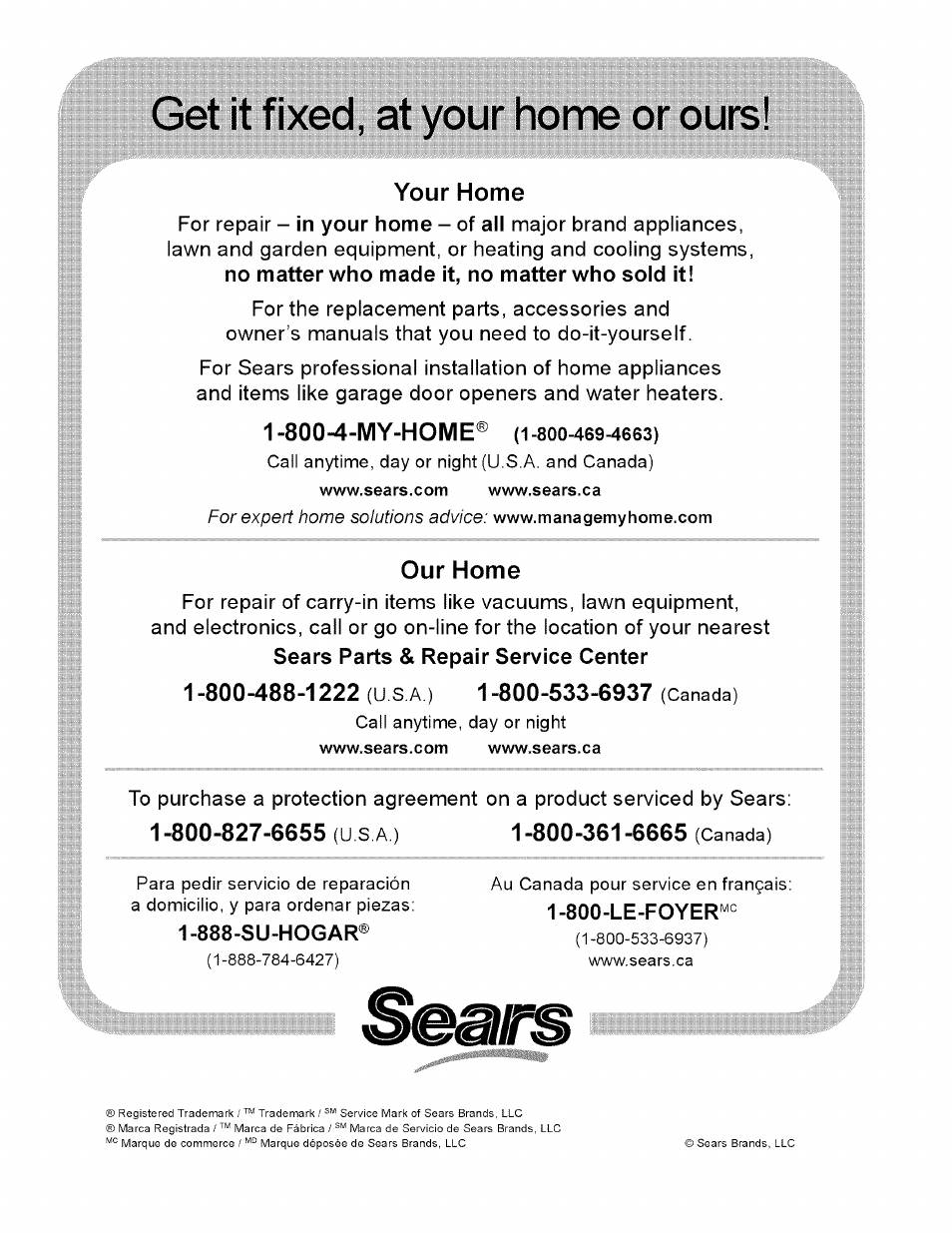 Get it fixed, at your home or ours | Craftsman 351.214300 User Manual | Page 24 / 24
