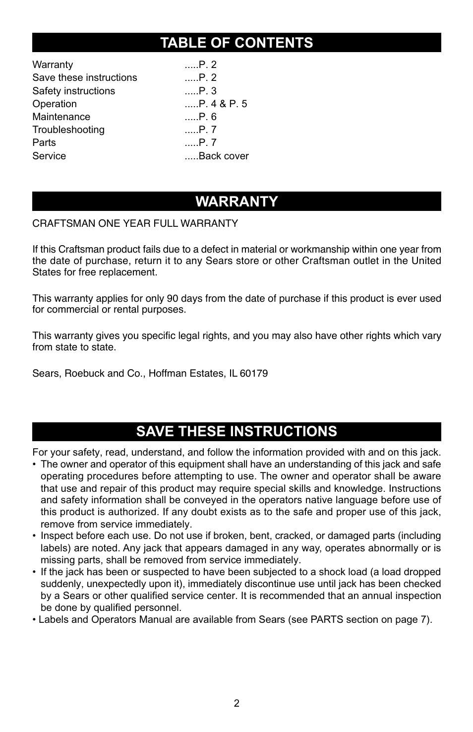 Craftsman 950138 User Manual | Page 2 / 13