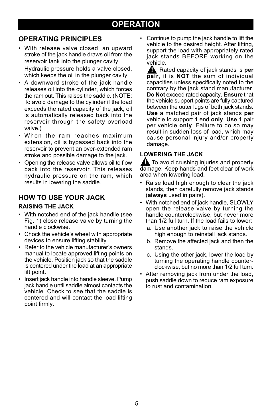 Operation | Craftsman 950138 User Manual | Page 5 / 13