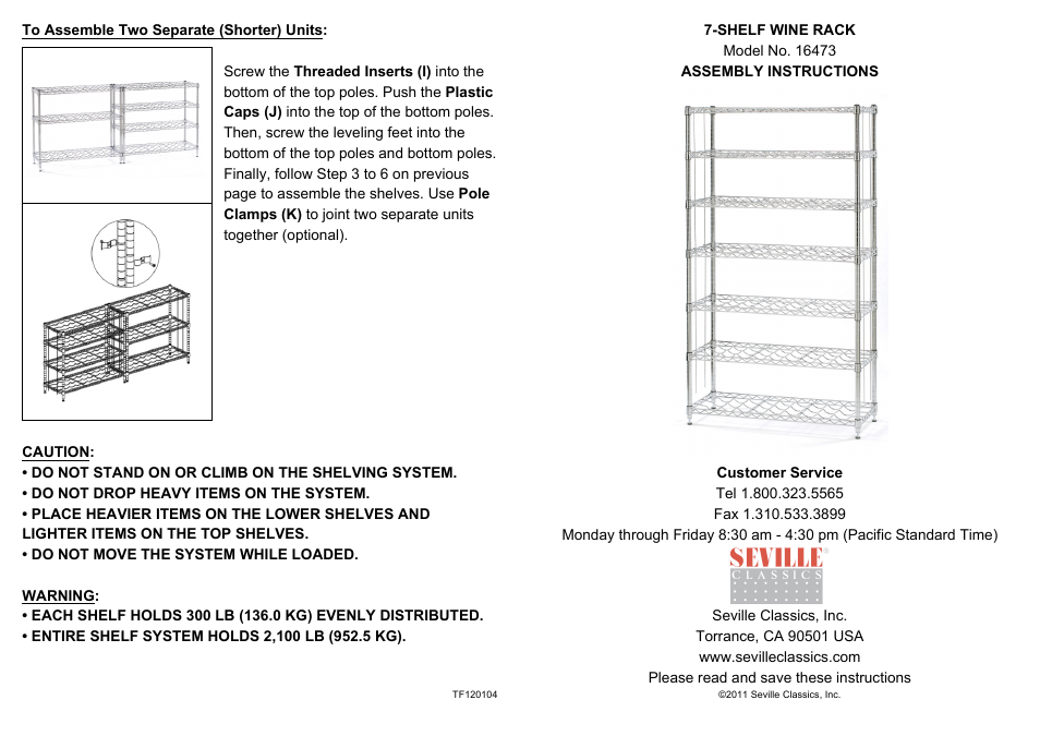 Seville Classics SHE16473ZB User Manual | 2 pages