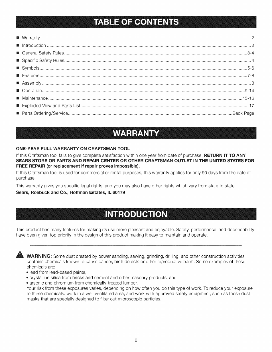 Craftsman 315.11910 User Manual | Page 2 / 18