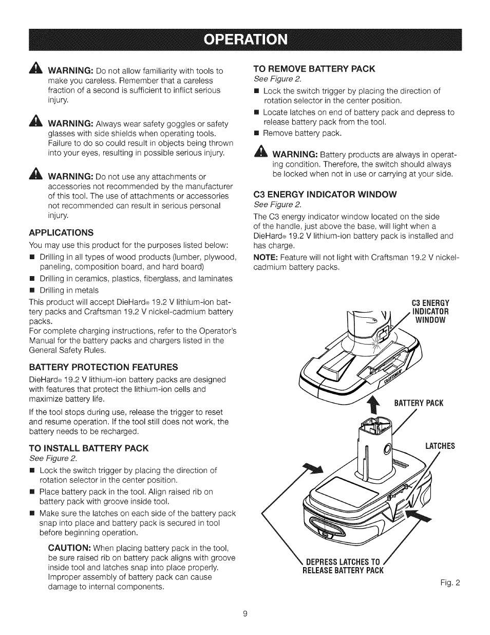 Operation | Craftsman 315.11910 User Manual | Page 9 / 18