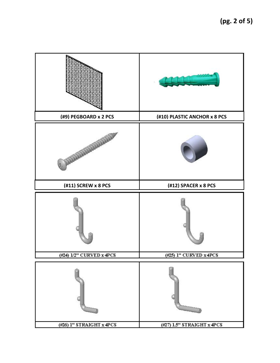 Parts list | Seville Classics UHD20226B User Manual | Page 2 / 5
