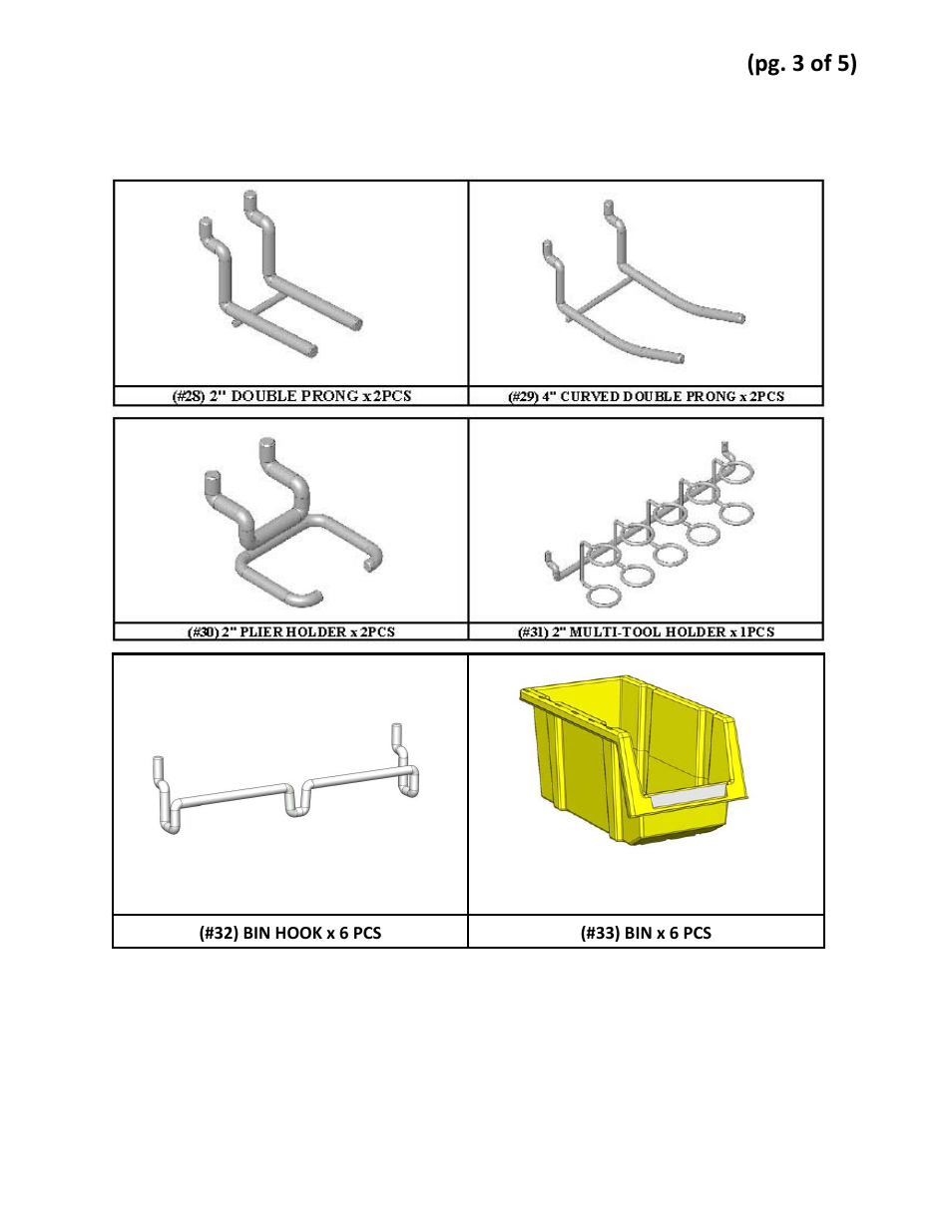 Parts list, Pg. 3 of 5) | Seville Classics UHD20226B User Manual | Page 3 / 5