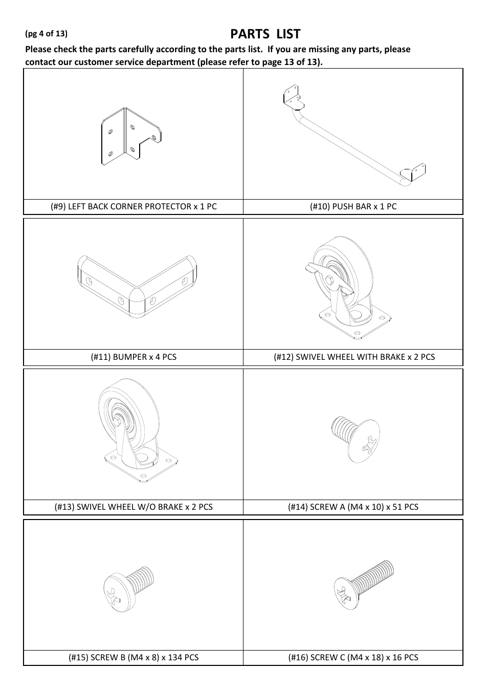 Parts list | Seville Classics UHD20204B User Manual | Page 5 / 16