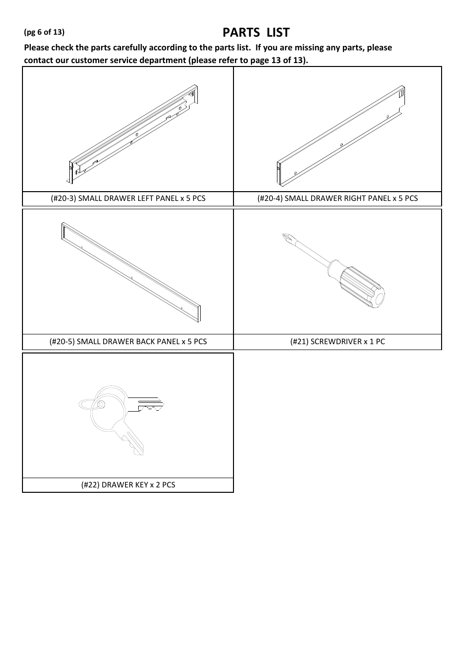 Parts list | Seville Classics UHD20204B User Manual | Page 7 / 16