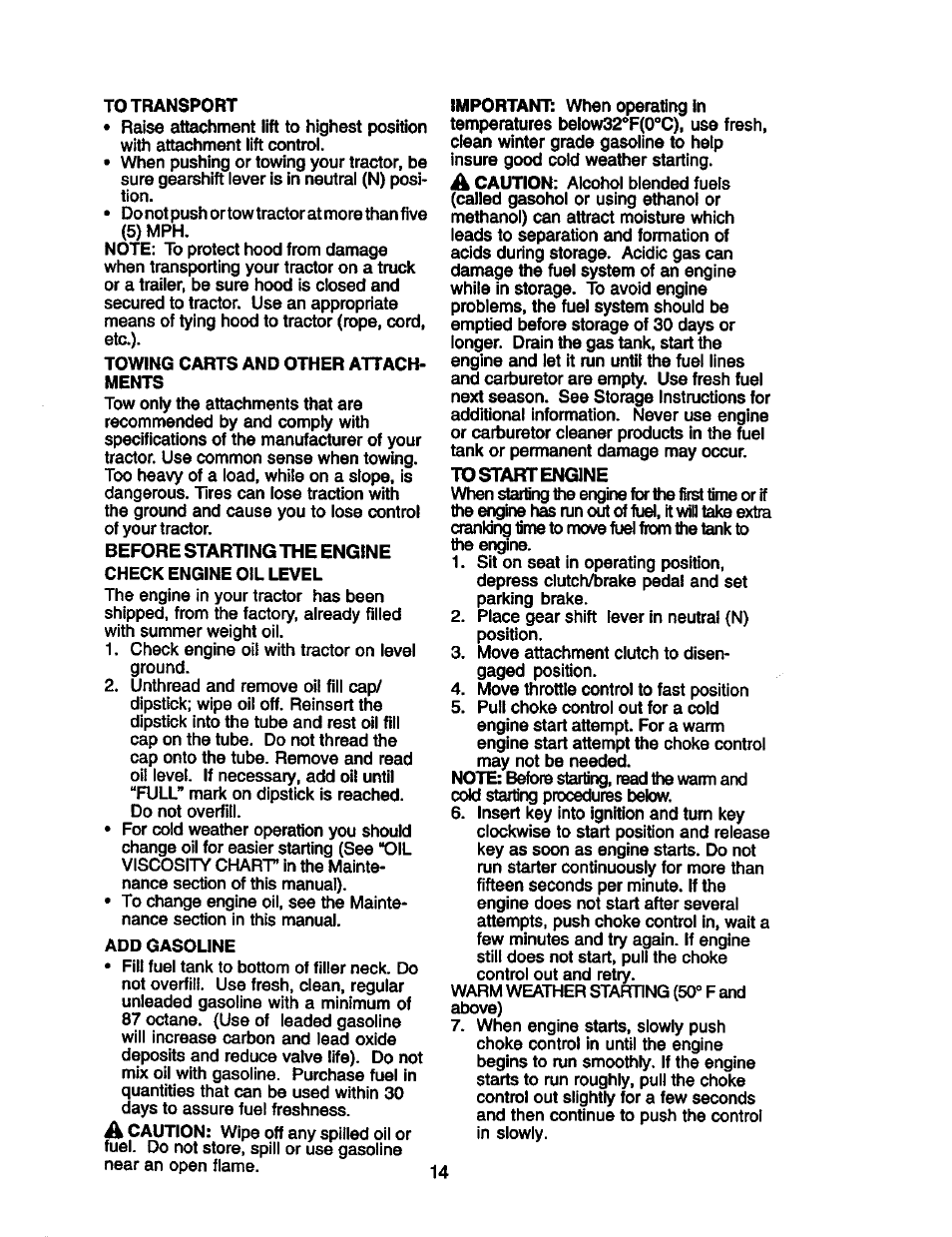 To start engine | Craftsman 917.274953 User Manual | Page 14 / 60