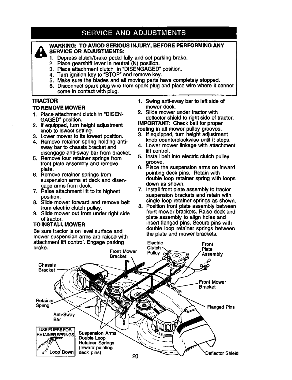 Service and adjustments | Craftsman 917.274953 User Manual | Page 20 / 60