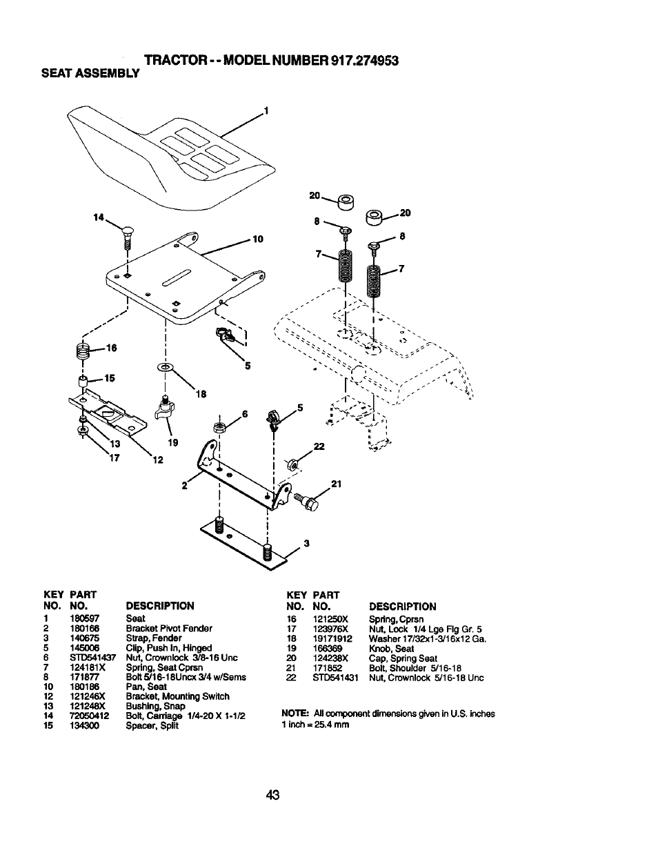 Seat assembly | Craftsman 917.274953 User Manual | Page 43 / 60