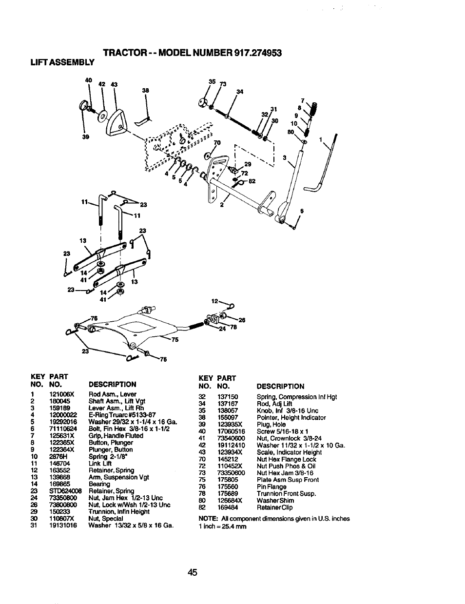Lift assembly | Craftsman 917.274953 User Manual | Page 45 / 60