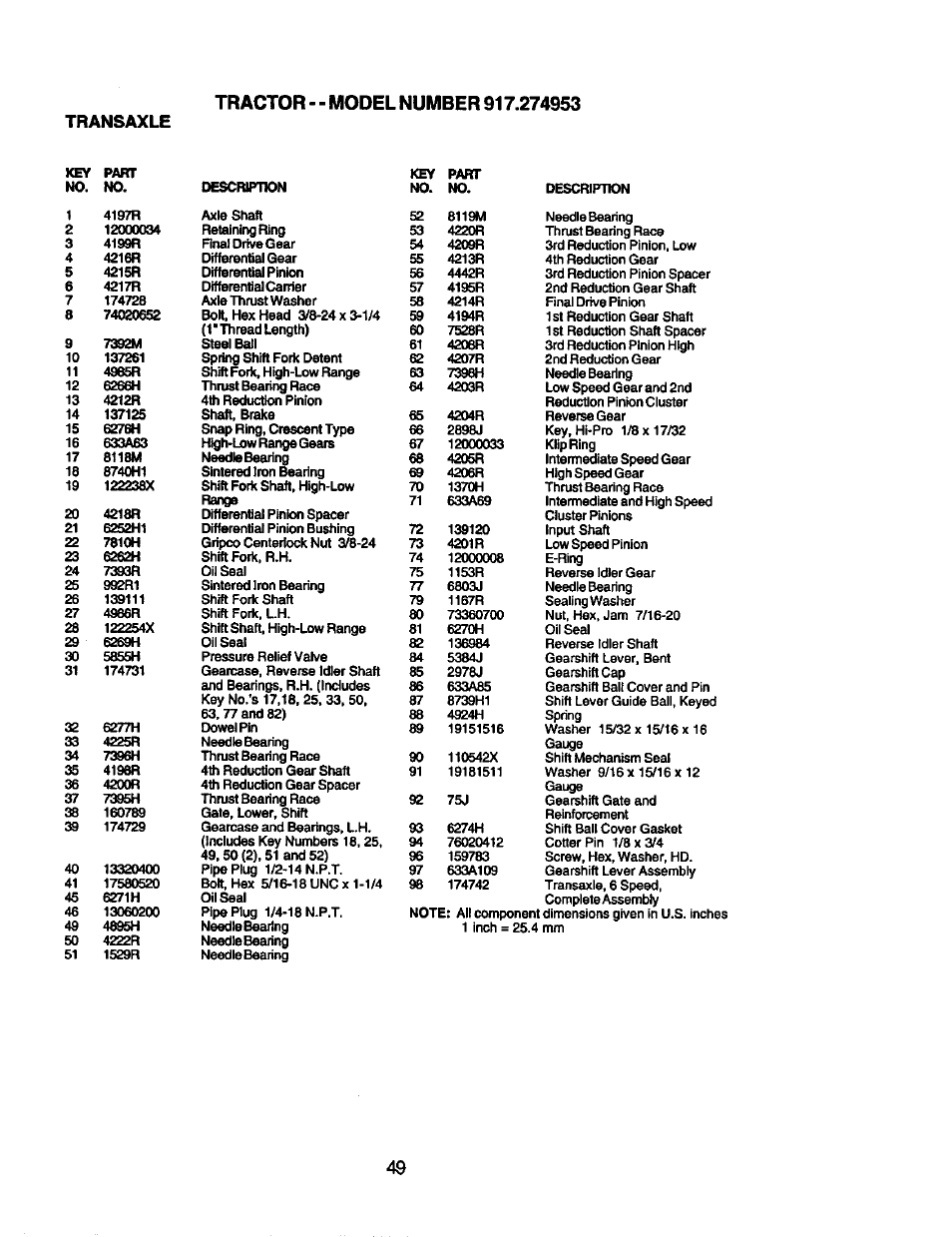 Transaxle | Craftsman 917.274953 User Manual | Page 49 / 60