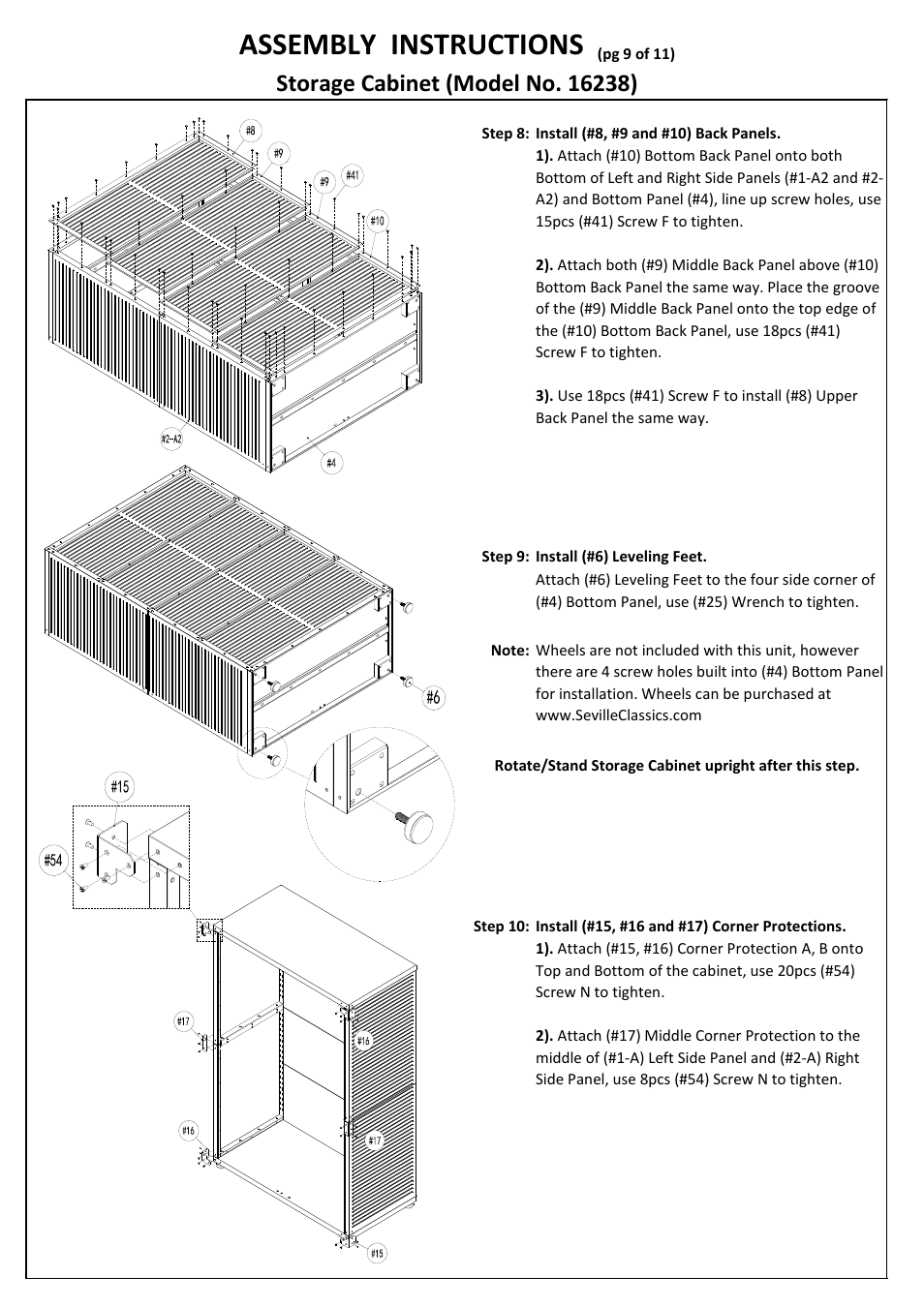 Assembly instructions | Seville Classics UHD16238B User Manual | Page 10 / 13