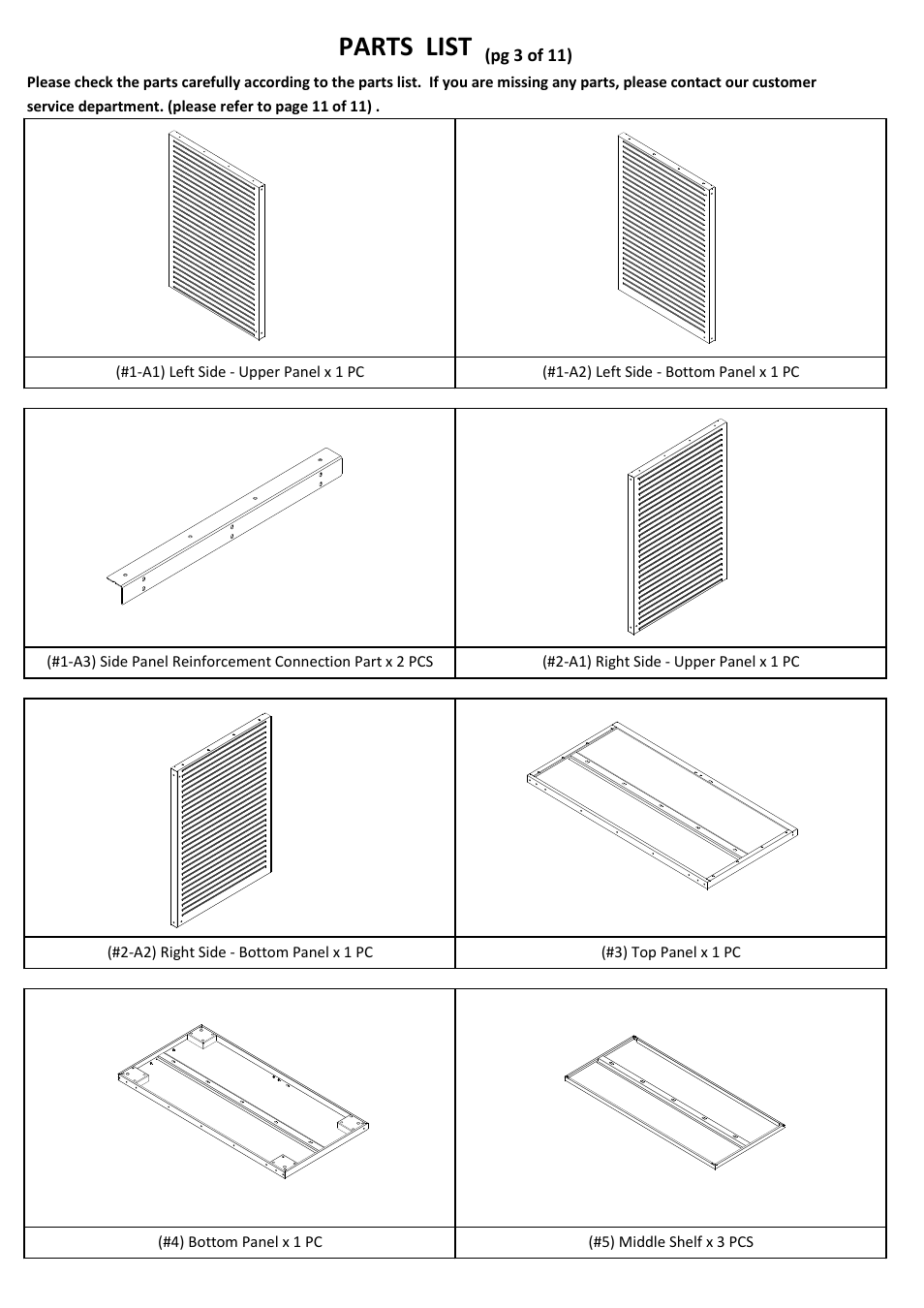 Parts list | Seville Classics UHD16238B User Manual | Page 4 / 13