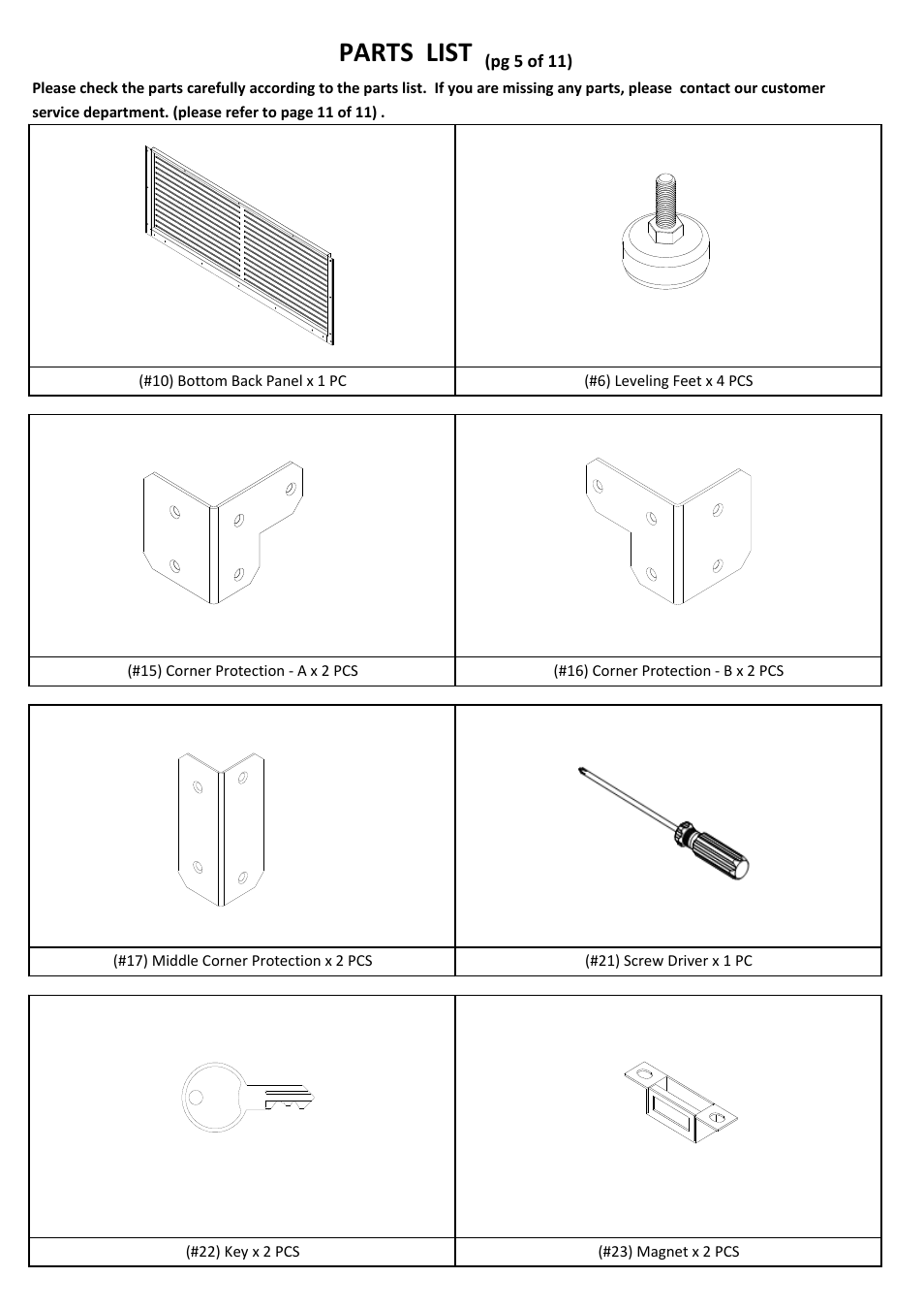 Parts list | Seville Classics UHD16238B User Manual | Page 6 / 13