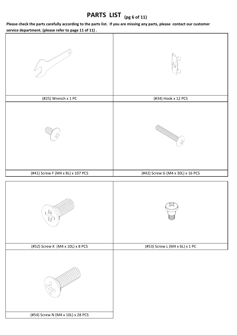 Parts list | Seville Classics UHD16238B User Manual | Page 7 / 13