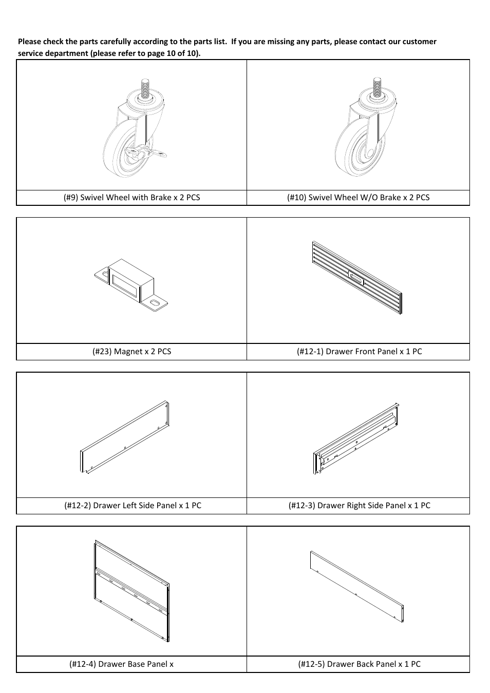 Parts list | Seville Classics UHD20238F User Manual | Page 4 / 12