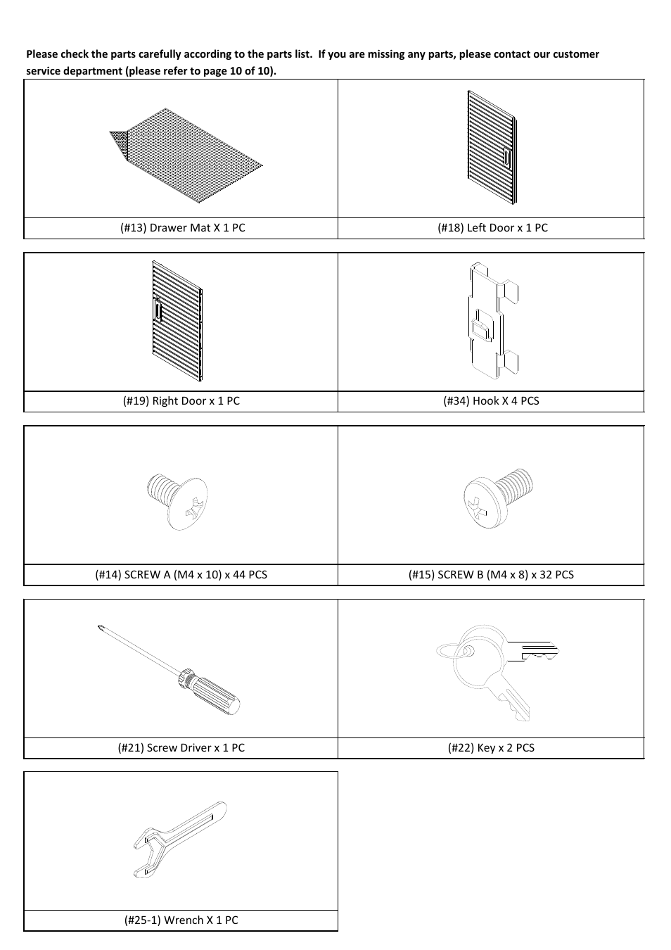 Parts list | Seville Classics UHD20238F User Manual | Page 5 / 12
