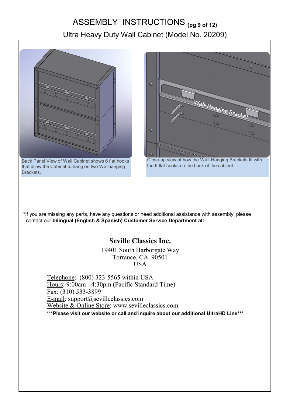 Assembly instructions, Seville classics inc | Seville Classics UHD20209B User Manual | Page 10 / 16
