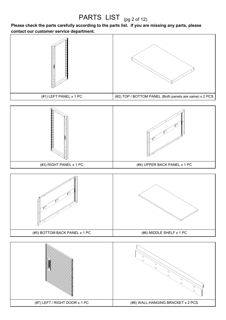 Parts list | Seville Classics UHD20209B User Manual | Page 3 / 16