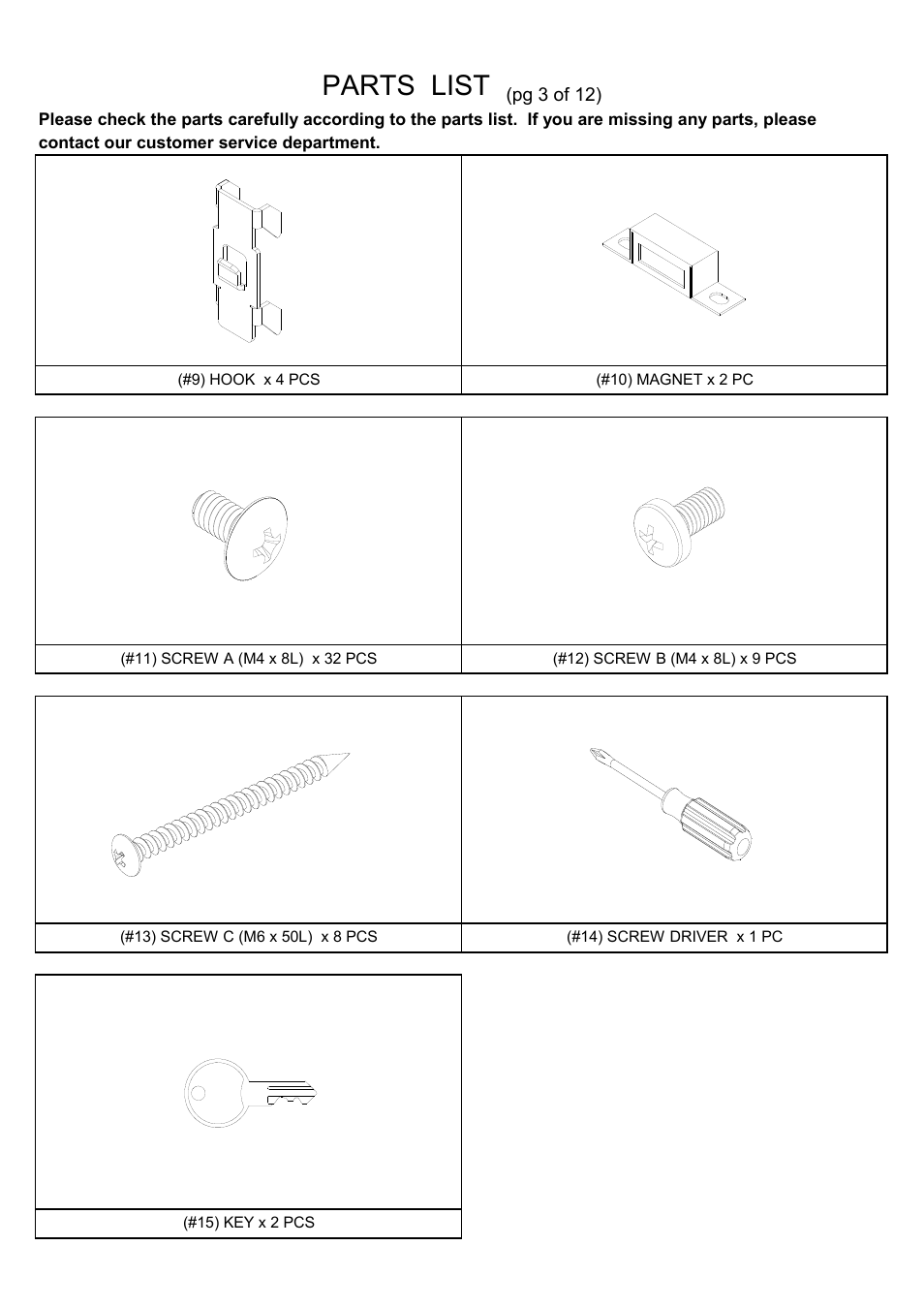 Parts list | Seville Classics UHD20209B User Manual | Page 4 / 16
