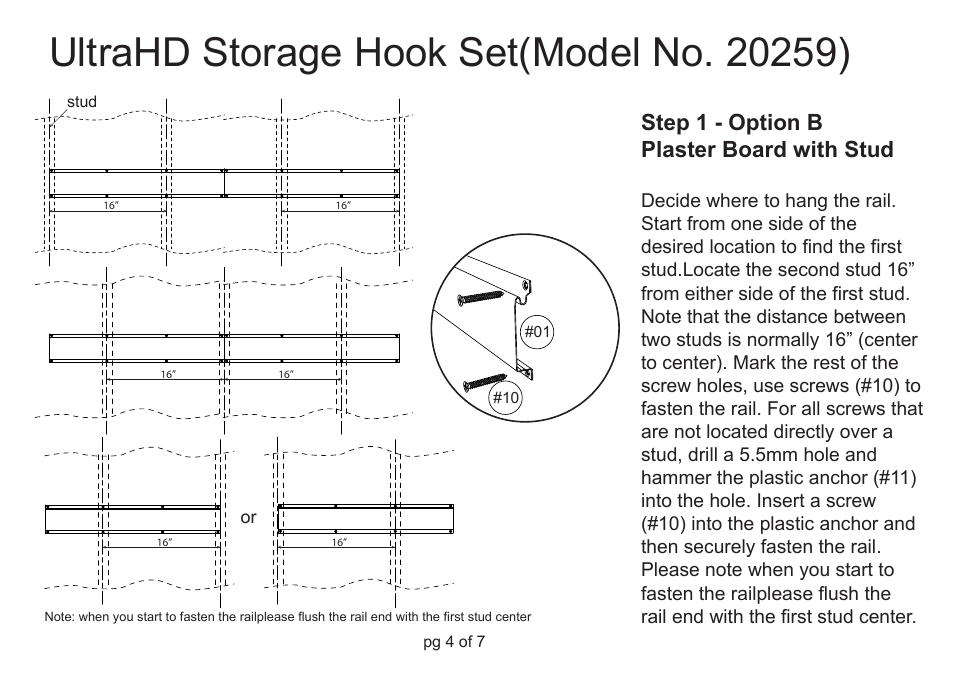 Step 1 - option b plaster board with stud | Seville Classics WEB198 User Manual | Page 5 / 8