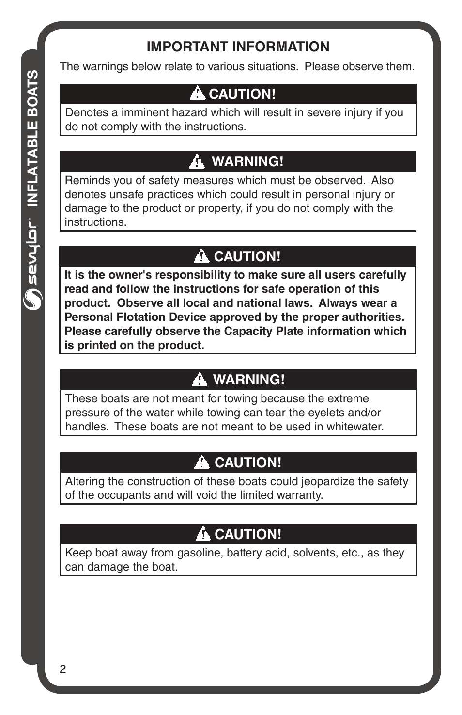 Sevylor Colossus 1 Person Boat User Manual | Page 2 / 12