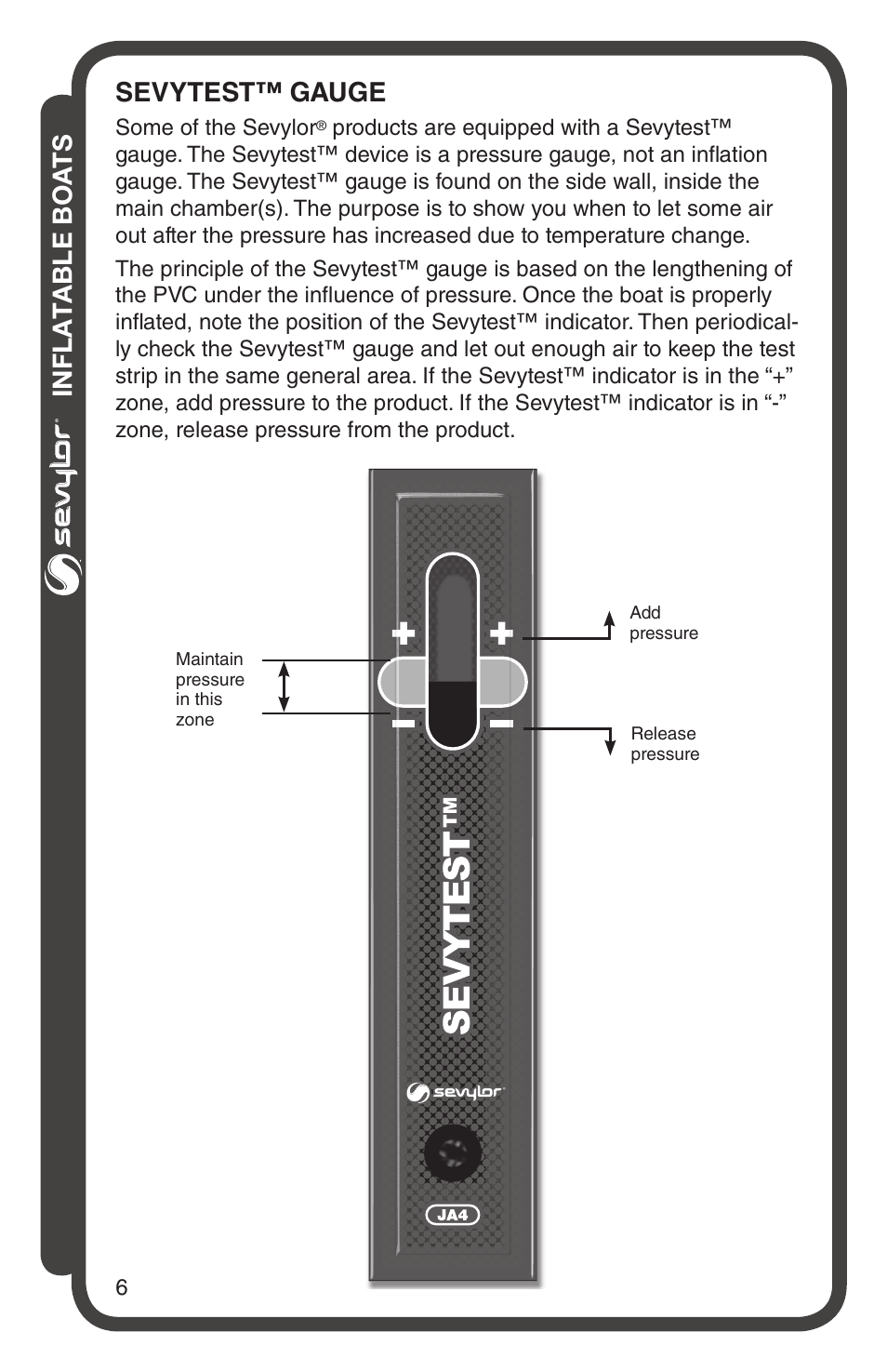 Inflatable boa ts, Sevytest™ gauge, Some of the sevylor | Sevylor Colossus 1 Person Boat User Manual | Page 6 / 12