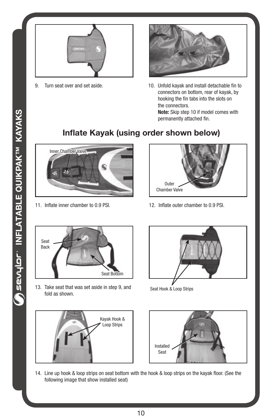 Inflatable quikp ak™ ka yaks, Inflate kayak (using order shown below) | Sevylor QuikPak K5 Kayak User Manual | Page 10 / 24