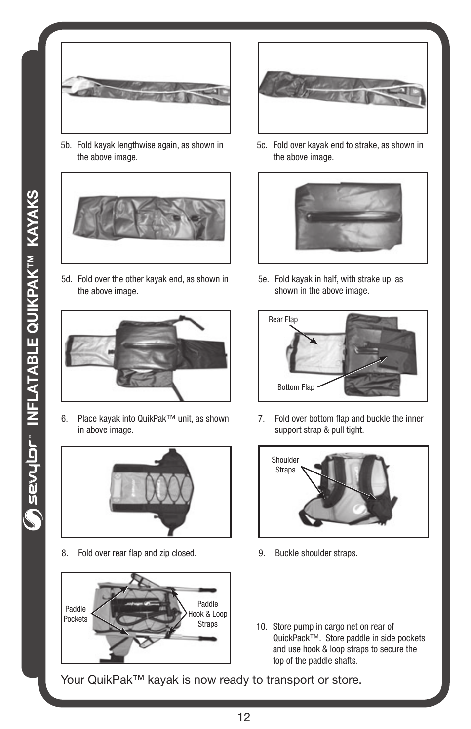 Inflatable quikp ak™ ka yaks | Sevylor QuikPak K5 Kayak User Manual | Page 12 / 24