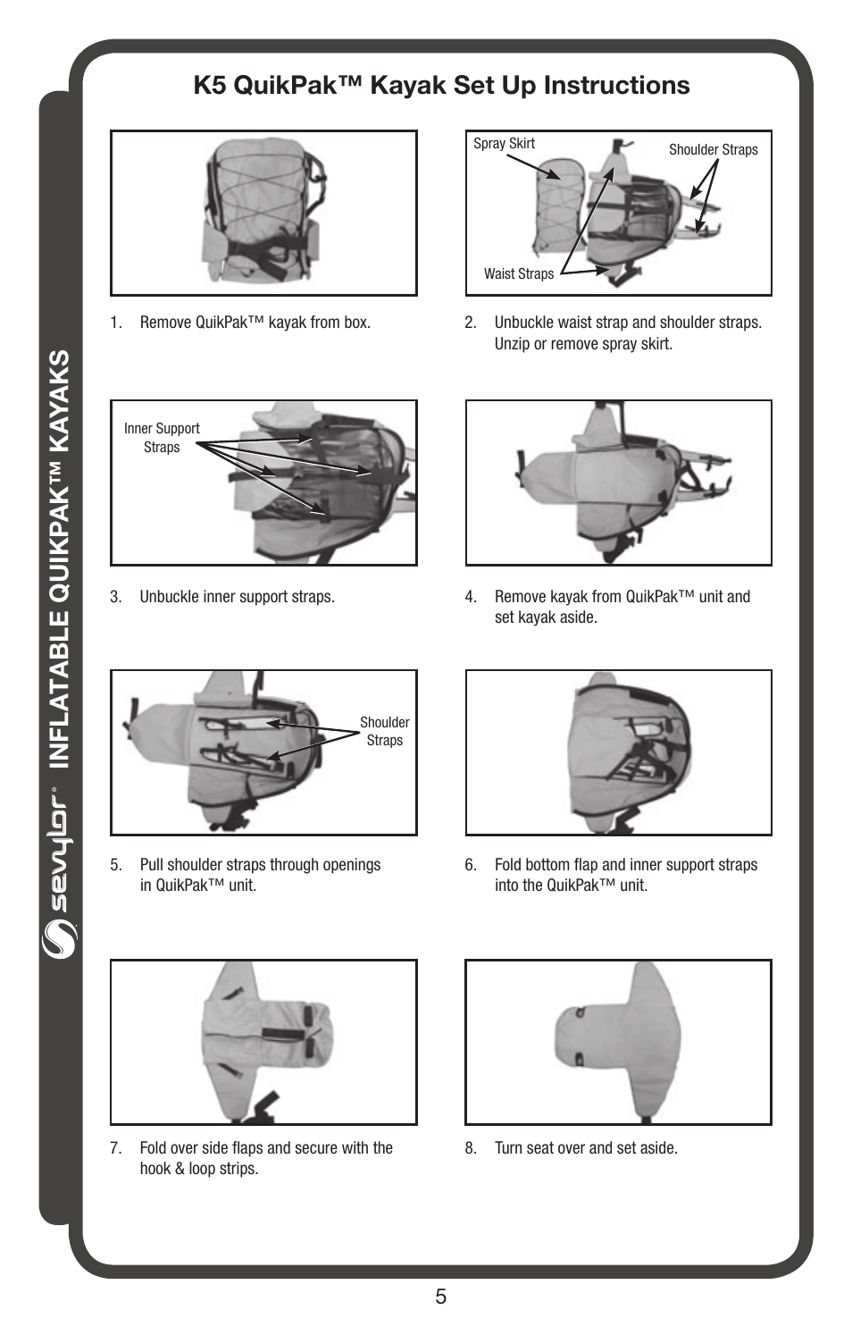 Inflatable quikp ak™ ka yaks, K5 quikpak™ kayak set up instructions | Sevylor QuikPak K5 Kayak User Manual | Page 5 / 24
