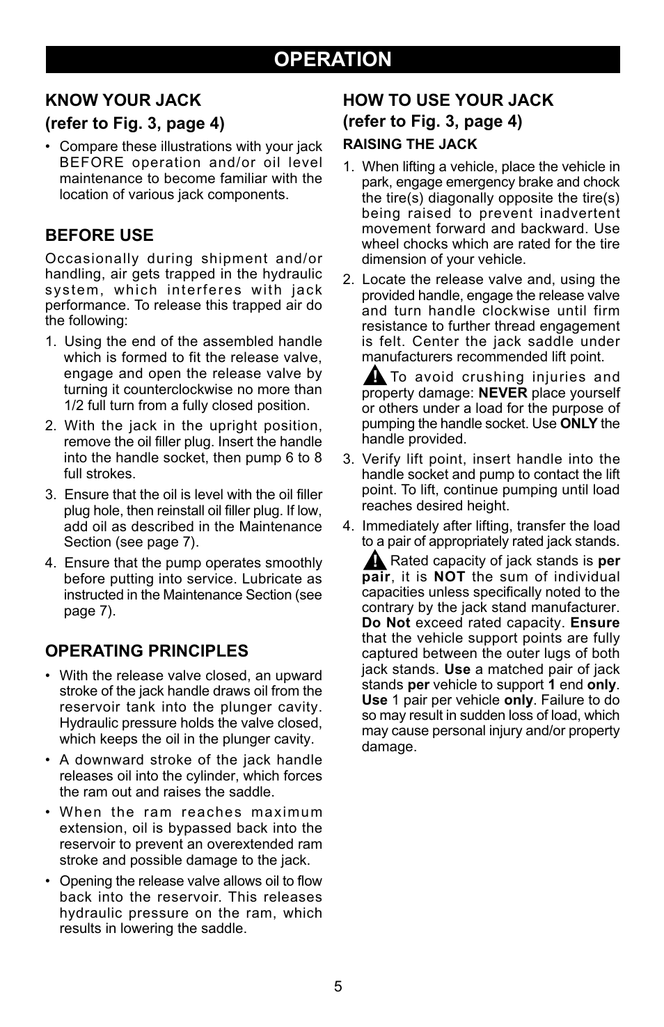 Operation | Craftsman 50280 User Manual | Page 5 / 9