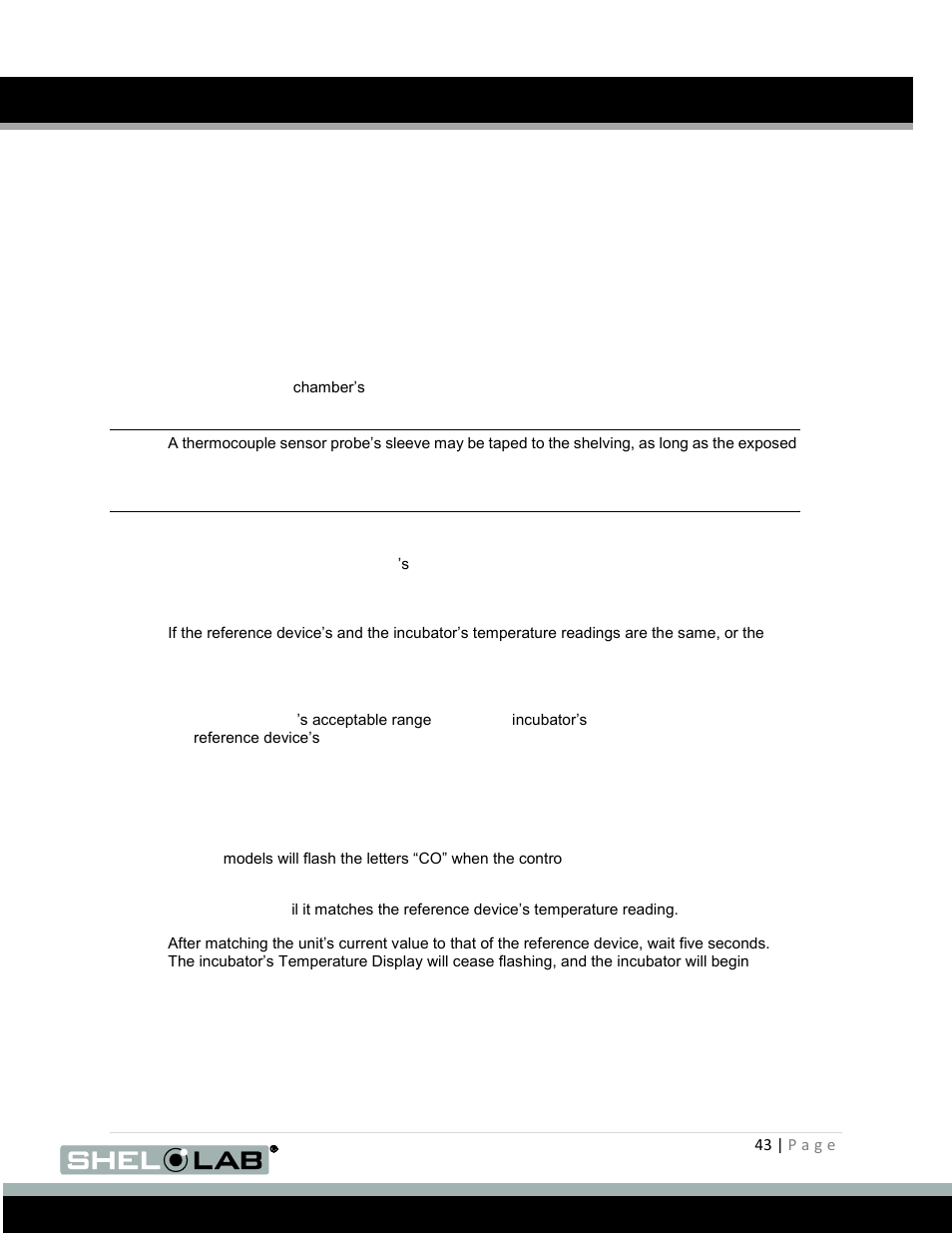 Calibrate the incubator temperature display, Operation (continued) | Shellab BACTRONEZ User Manual | Page 43 / 65
