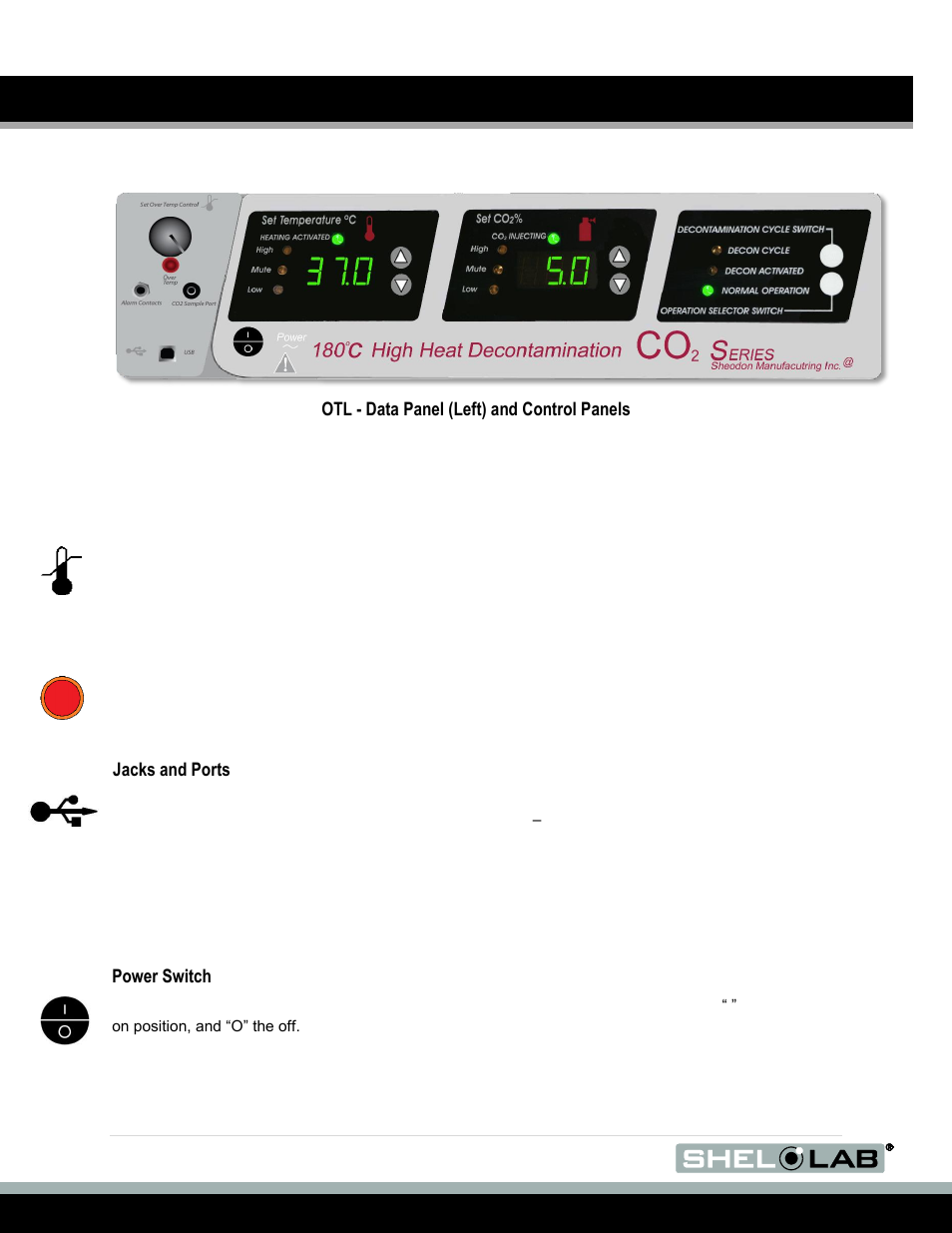 Control panel overview, Otl - data panel, Main control panels | Shellab SCO6AD User Manual | Page 16 / 47