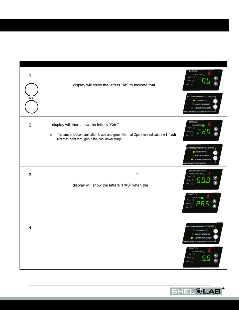 Aborting the decontamination auto cycle, Operation (continued), Borting the | Econtamination, Ycle | Shellab SCO6AD User Manual | Page 36 / 47