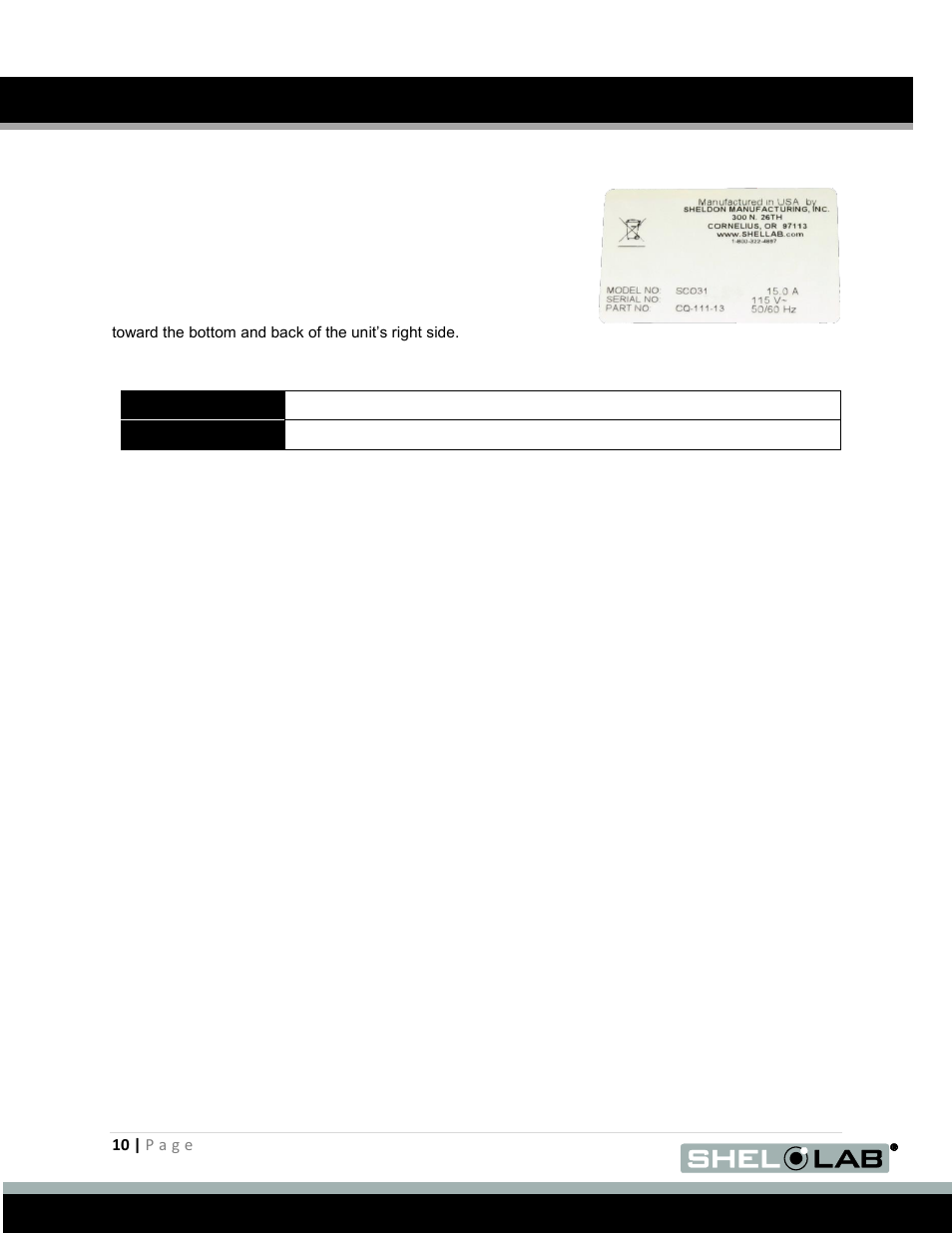 Recording data plate information, Receiving your incubator (continued) | Shellab SCO31 User Manual | Page 10 / 40