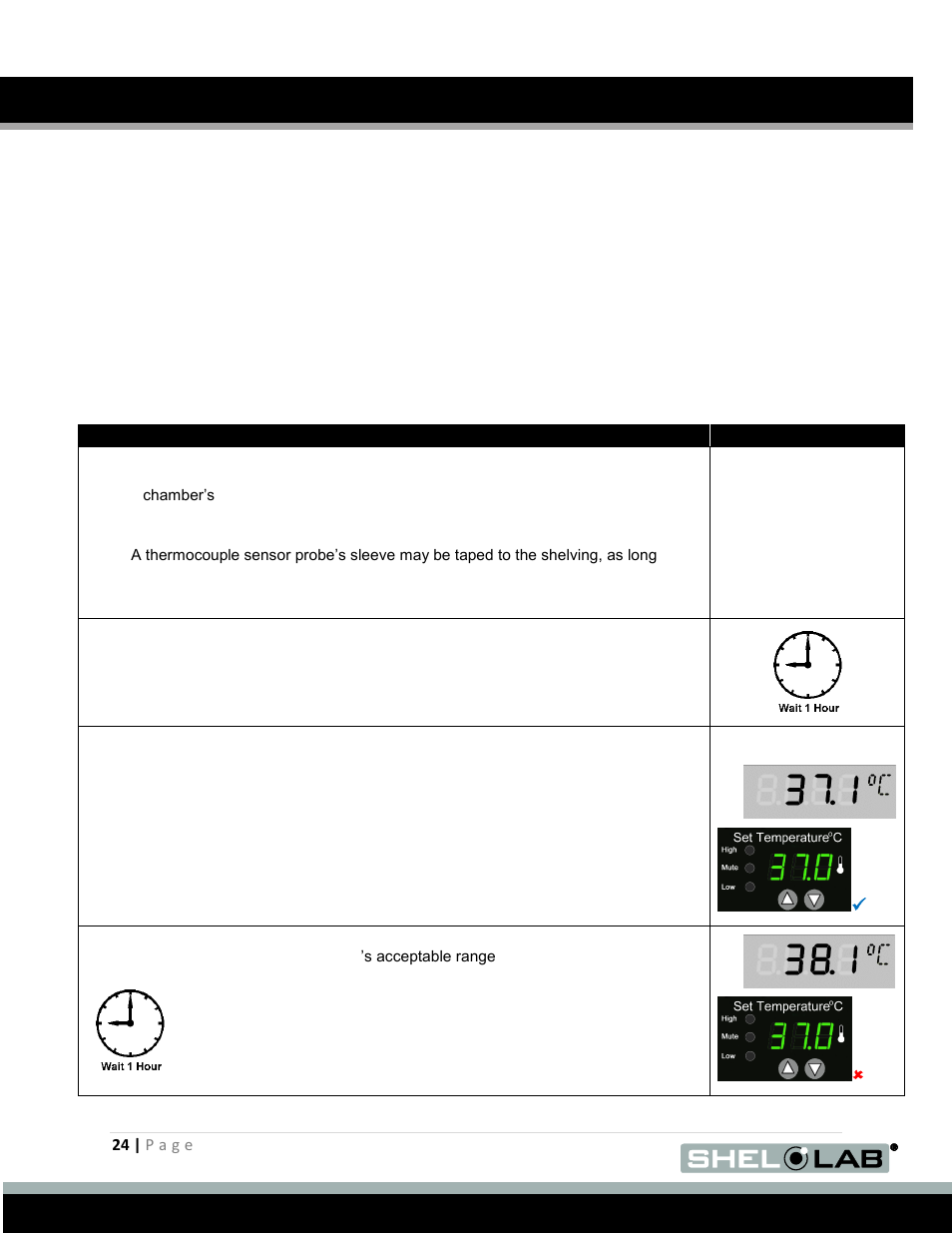 Calibrate the temperature display, E 24, Operation (continued) | Shellab SCO31 User Manual | Page 24 / 40