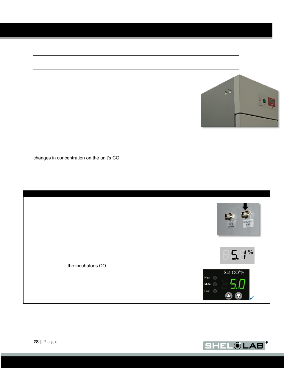 Calibrating the co, Display, Calibrate the co | E 28, Operation (continued), Alibrating the, Isplay | Shellab SCO31 User Manual | Page 28 / 40