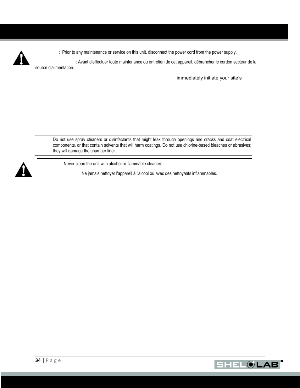 User maintenance, Cleaning and disinfecting | Shellab SCO31 User Manual | Page 34 / 40