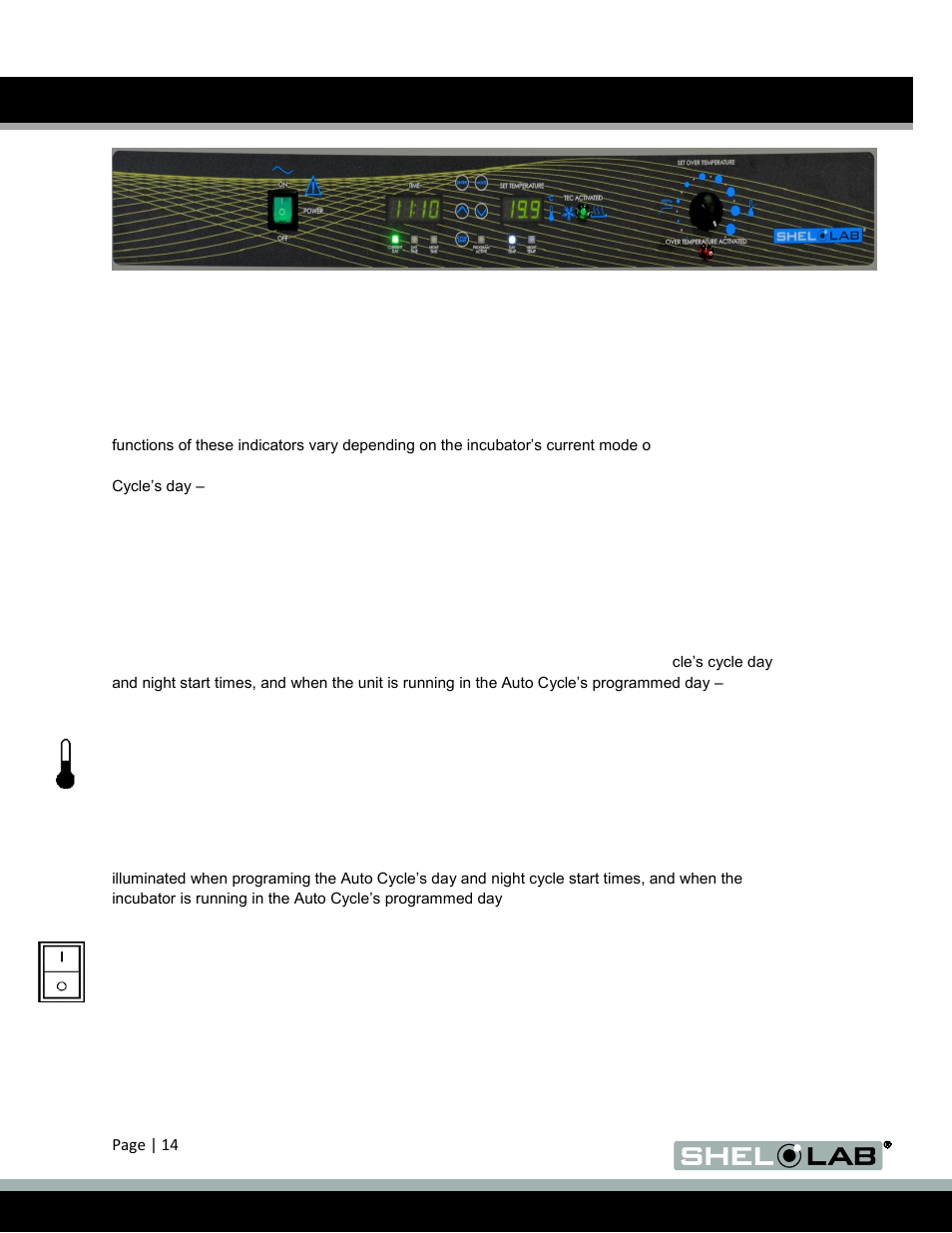 Control panel overview | Shellab SRI20PF User Manual | Page 14 / 30
