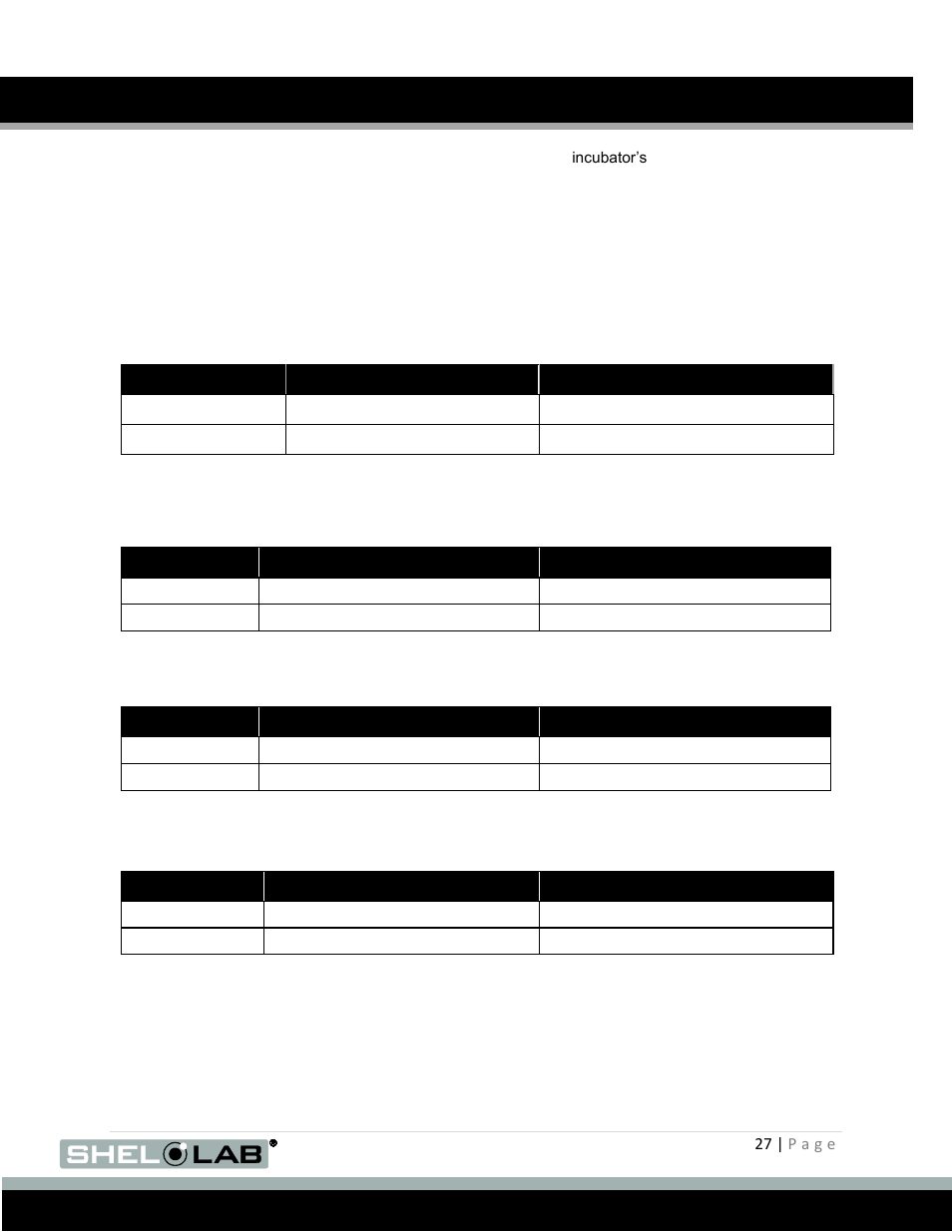 Unit specifications, Weight, Dimensions | Capacity | Shellab SRI20PF User Manual | Page 27 / 30