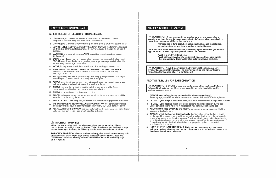 Safety instructions, Warning | Craftsman 172.74544 User Manual | Page 5 / 26
