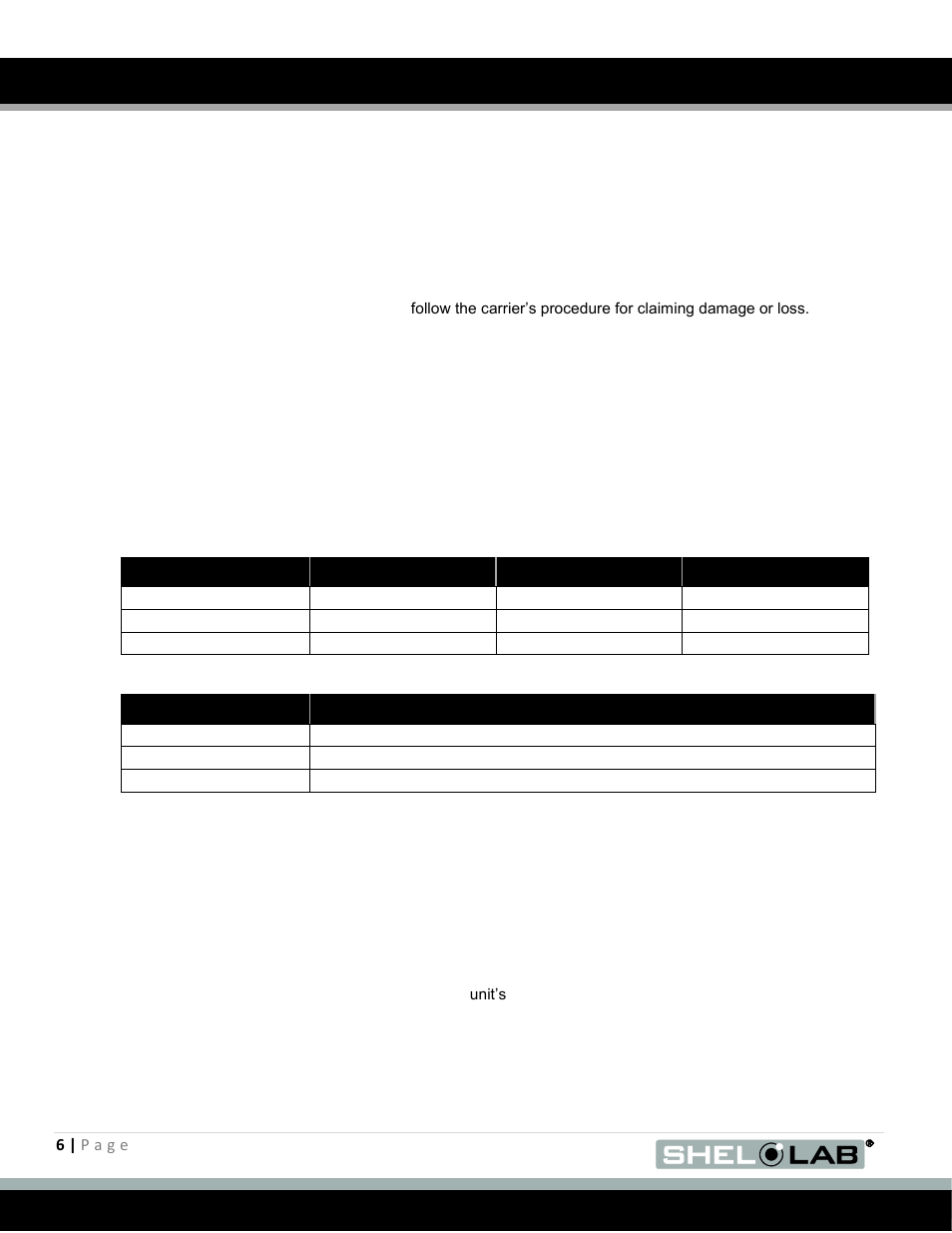 Receiving your incubator, Inspecting the shipment, Returning the shipment | Shellab SRI20P User Manual | Page 6 / 27